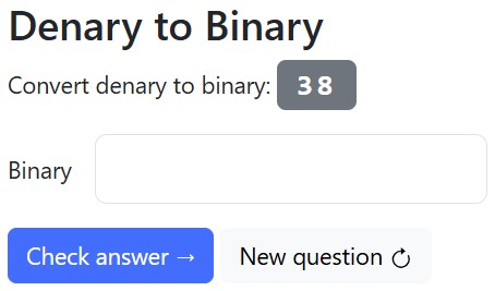 Denary to binary question example